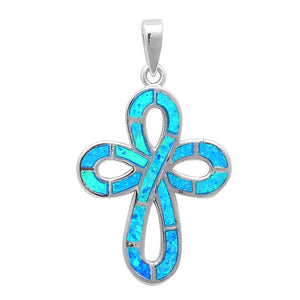 New Design Cross Pendant Crisscross Design Lab Created Blue Opal Fire Opal Solid 925 Sterling Silver - Blue Apple Jewelry