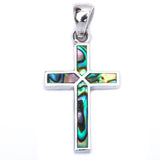 Abalone Shell Inlay Cross Pendant Solid 925 Sterling Silver Green Abalone Cross Pendant Charm Christianity Catholicism Gift - Blue Apple Jewelry