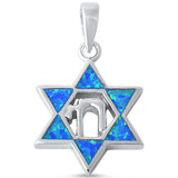 Star of David Pendant With Hebrew Letter חי Khai Lab Created Blue Turquoise Opal Solid 925 Sterling Silver Jewish Star Pendant - Blue Apple Jewelry