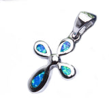 Petite Cross Pendant Lab Created Blue Opal Simple Plain Blue Opal cross Pendant Charm for necklace Solid 925 Sterling Silver Cross Jewelry - Blue Apple Jewelry