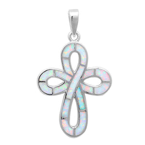 New Design Cross Pendant Crisscross Design Lab Created White Opal Fire Opal Solid 925 Sterling Silver - Blue Apple Jewelry