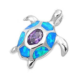 Turtle Pendant Lab Blue Opal Oval Cut Bezel Purple Amethyst Cute Solid 925 Sterling Silver Pendant Turtle Lovers Good Luck Gift Turtle Charm