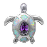 Turtle Pendant Lab White Opal Oval Cut Bezel Purple Amethyst Solid 925 Sterling Silver Pendant Turtle Lovers Good Luck Gift Turtle Charm - Blue Apple Jewelry