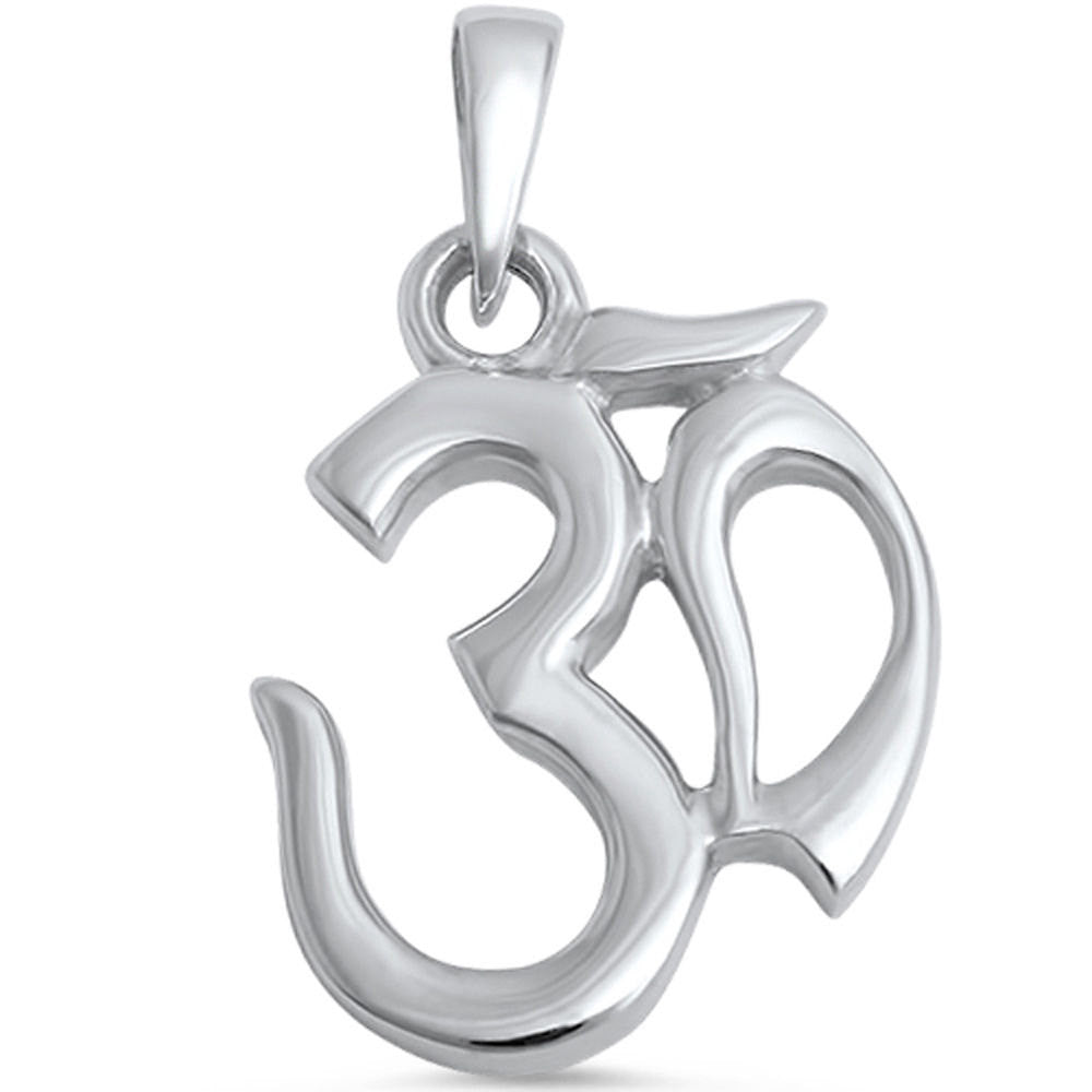 OM Pendant Ohm Aum Om Sign Rhodium Solid 925 Sterling Silver Simple Plain 22mm Necklace Ohm Pendant Jewelry Gift - Blue Apple Jewelry