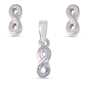 Lab White Opal Infinity Pendant Infinity Stud Earrings Infinity Earring Matching Set Solid 925 Sterling Silver Crisscross Knot Infinity Set - Blue Apple Jewelry