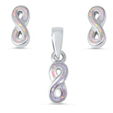 Lab White Opal Infinity Pendant Infinity Stud Earrings Infinity Earring Matching Set Solid 925 Sterling Silver Crisscross Knot Infinity Set