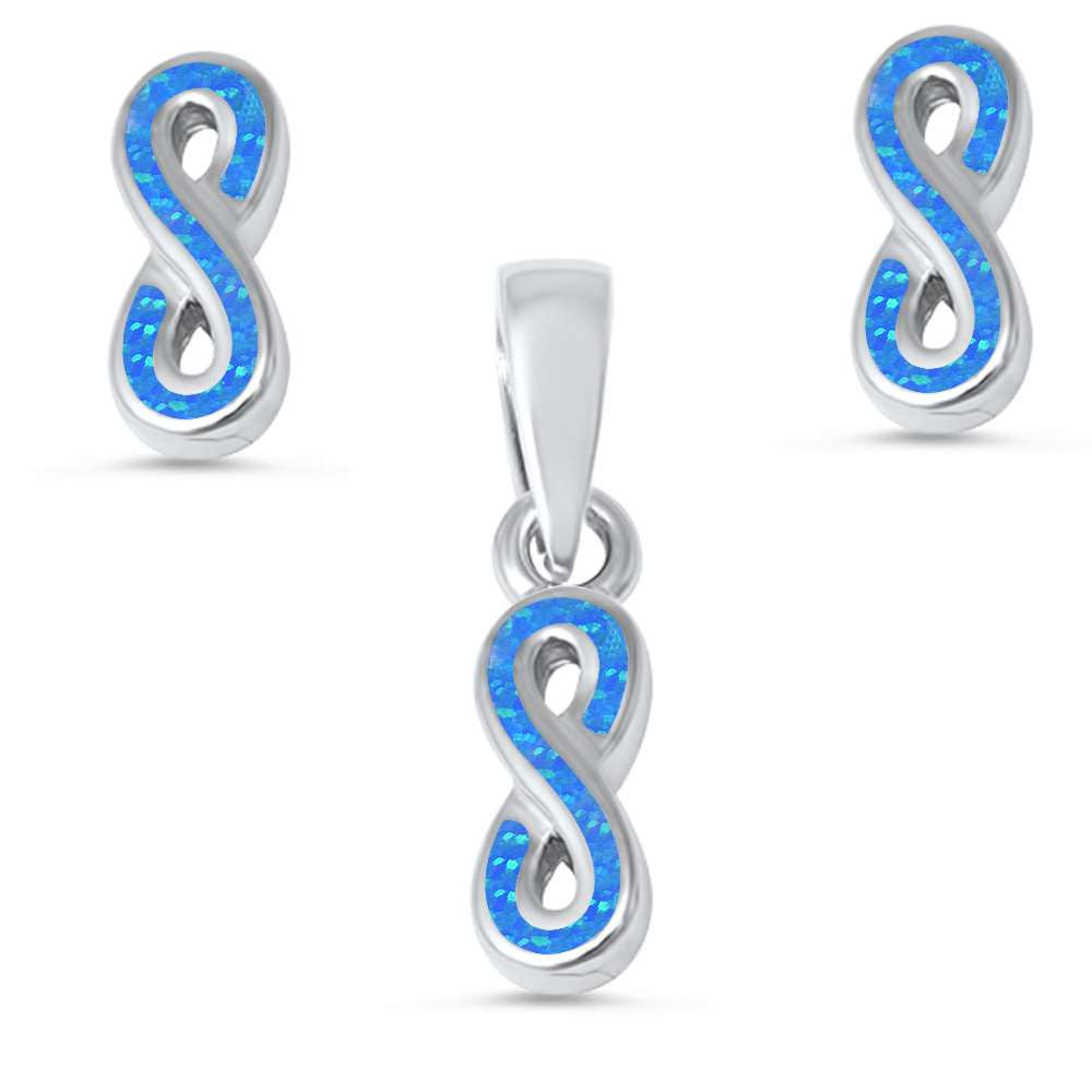 Lab Blue Opal Infinity Pendant Infinity Stud Earrings Infinity Earring Matching Set Solid 925 Sterling Silver Crisscross Knot Infinity Set - Blue Apple Jewelry