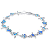 Turtle Plumeria Bracelet Blue Opal Solid 925 Sterling Silver 7.5