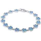 Blue Opal Plumeria Bracelet Blue Opal Solid 925 Sterling Silver 7.5" Nature Inspired Lab Blue Opal Bracelet Plumeria Flower Lovers Bracelet - Blue Apple Jewelry