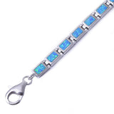 Blue Opal Bracelet Rectangle 925 Sterling Silver 7.5 inches