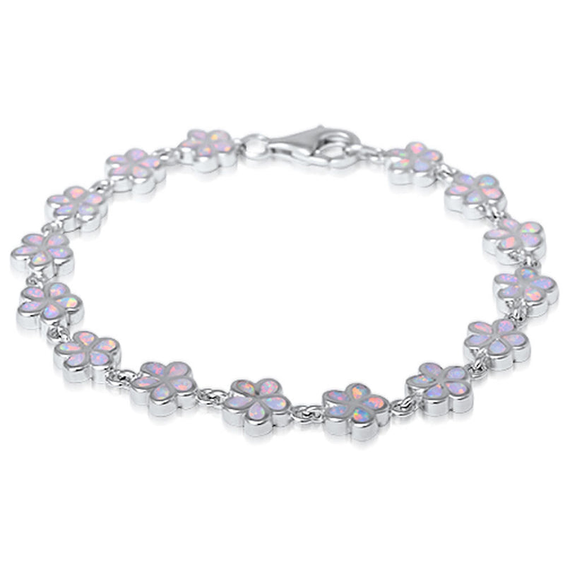 White Opal Plumeria Bracelet White Opal Solid 925 Sterling Silver 7.5" Nature Inspired Lab White Opal Bracelet Plumeria Flower Bracelet - Blue Apple Jewelry