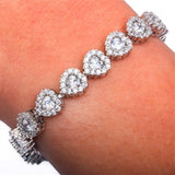 Heart Tennis Bracelet Heart Shape White Clear Russian Diamond CZ Solid 925 Sterling Silver 8
