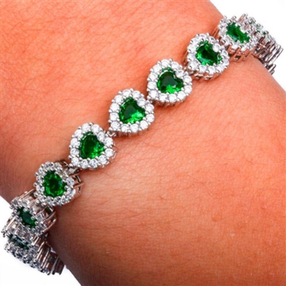 Created Emerald Heart Bracelet in Sterling Silver