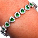 Heart Tennis Bracelet Emerald Green CZ 925 Sterling Silver 8 inch