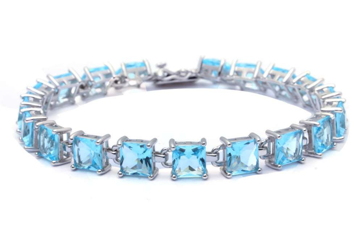 Classic Tennis Bracelet 24 Carat Square Princess Cut Blue
