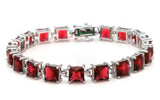 Elegant Tennis Bracelet 24 Carat Square Princess Cut Deep Red Garnet Solid 925 Sterling Silver Solitaire Wedding Engagement Tennis Bracelet - Blue Apple Jewelry