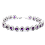 Heart Tennis Bracelet Heart Shape Purple Amethyst Clear White CZ Solid 925 Sterling Silver 8" Heart Halo Promise Bridesmaid Gift Valentines - Blue Apple Jewelry