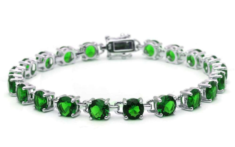 Tennis Bracelet 16.5 Carat Round Cut Emerald Green Solid 925 Sterling Silver Solitaire Wedding Engagement Tennis Bracelet Top Gift - Blue Apple Jewelry