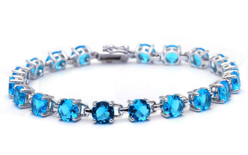 Tennis Bracelet 16.5 Carat Round Cut Swiss Blue Topaz Zircon Solid 925 Sterling Silver Solitaire Wedding Engagement Tennis Bracelet Top Gift - Blue Apple Jewelry