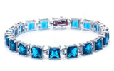 Tennis Bracelet 24 Carat Square Princess Cut Swiss Blue Topaz Zircon Solid 925 Sterling Silver Solitaire Wedding Engagement Tennis Bracelet - Blue Apple Jewelry