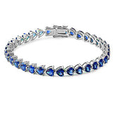 Love Heart Tennis Bracelet Heart Shape Deep Blue Sapphire Solid 925 Sterling Silver 7.25" Heart Solitaire Promise Bridesmaid Gift Valentines