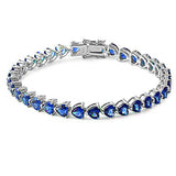 Love Heart Tennis Bracelet Heart Shape Deep Blue Sapphire Solid 925 Sterling Silver 7.25