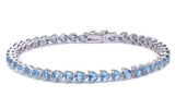 Love Heart Tennis Bracelet Heart Shape Blue Aquamarine Solid 925 Sterling Silver 7.25" Heart Solitaire Promise Bridesmaid Gift Valentines