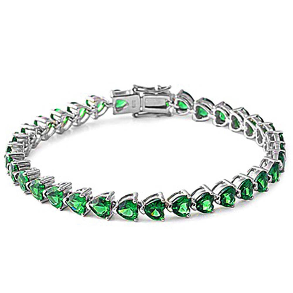 Love Heart Tennis Bracelet Heart Shape Emerald Green Solid 925 Sterling Silver 7.25" Heart Solitaire Promise Bridesmaid Gift Valentines