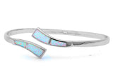 Bypass Cuff Bangle Bracelet Solid 925 Sterling Silver Lab Created White Opal Trendy Ladies Bangle 7.25