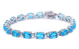 Ladies Classic Tennis Bracelet 13.5 Carat Oval Cut Swiss Blue Topaz Solid 925 Sterling Silver Solitaire Wedding Engagement Tennis Bracelet