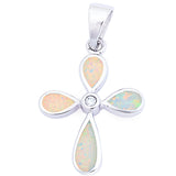 CZ Cross Pendant Lab White Opal Simple Plain White Opal cross Pendant Charm for necklace Solid 925 Sterling Silver