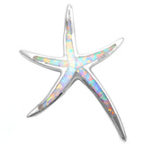 Lab Created White Opal Starfish Pendant in Solid 925 Sterling Silver (18mm)
