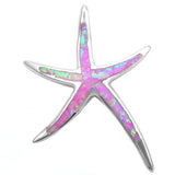Lab Created Pink Opal Starfish Pendant in Solid 925 Sterling Silver (18mm)