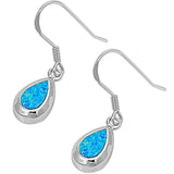 Tear Drop Earring Modern Solid 925 Sterling Silver Lab Created Blue Opal Inlay 15mm Pear Shape Dangling Drop  Fish Hook Earrings Gift