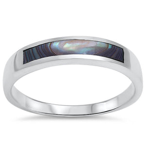 4mm Half Eternity Design Abalone Shell Inlay Solid 925 Sterling Silver Men Women Simple Unisex Wedding Engagement Anniversary Band Ring - Blue Apple Jewelry