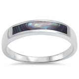 4mm Half Eternity Design Abalone Shell Inlay Solid 925 Sterling Silver Unisex Wedding Ring