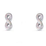 Infinity Stud Earring 11mm White Lab Fire Opal Infinity Knot Crisscross Solid 925 Sterling Silver Infinity Earring Love Valentines Gift