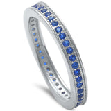 3mm Stackable Full Eternity Band Solid 925 Sterling Silver Round Royal Blue Sapphire Ladies Wedding Engagement Anniversary Ring Size 4-10