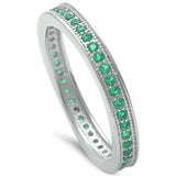 3mm Stackable Full Eternity Band Solid 925 Sterling Silver Round Emerald Green Ladies Wedding Engagement Anniversary Ring Size 4-10