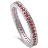 3mm Stackable Full Eternity Band Solid 925 Sterling Silver Round Red Ruby Ladies Wedding Engagement Anniversary Ring Size 4-10 July Stone - Blue Apple Jewelry