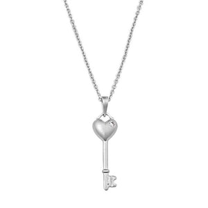 Heart Key Necklace Heart Necklace Key to Heart Necklace Pendant Solid 925 Sterling Silver Round Diamond Clear Crystal CZ heart key charm - Blue Apple Jewelry