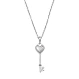 Heart Key Necklace Heart Necklace Key to Heart Necklace Pendant Solid 925 Sterling Silver Round Diamond Clear Crystal CZ heart key charm - Blue Apple Jewelry