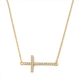 Yellow Gold Sideways Cross Necklace Solid 925 Sterling Silver Round CZ Sideways Cross Pendant Necklace Trendy Gift