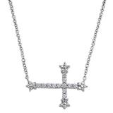 Sideways Cross Necklace Solid 925 Sterling Silver Round Diamond CZ Clear CZ Sideways Cross Pendant Necklace Trendy Gift - Blue Apple Jewelry