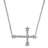 Sideways Cross Necklace Solid 925 Sterling Silver Round Diamond CZ Clear CZ Sideways Cross Pendant Necklace Trendy Gift