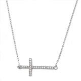 Hottest Trend Sideways Cross Necklace Solid 925 Sterling Silver Round Diamond CZ Clear CZ Sideways Cross Pendant Necklace Trendy Gift - Blue Apple Jewelry