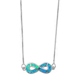 Infinity Necklace Blue Opal  Solid 925 Sterling Silver 18