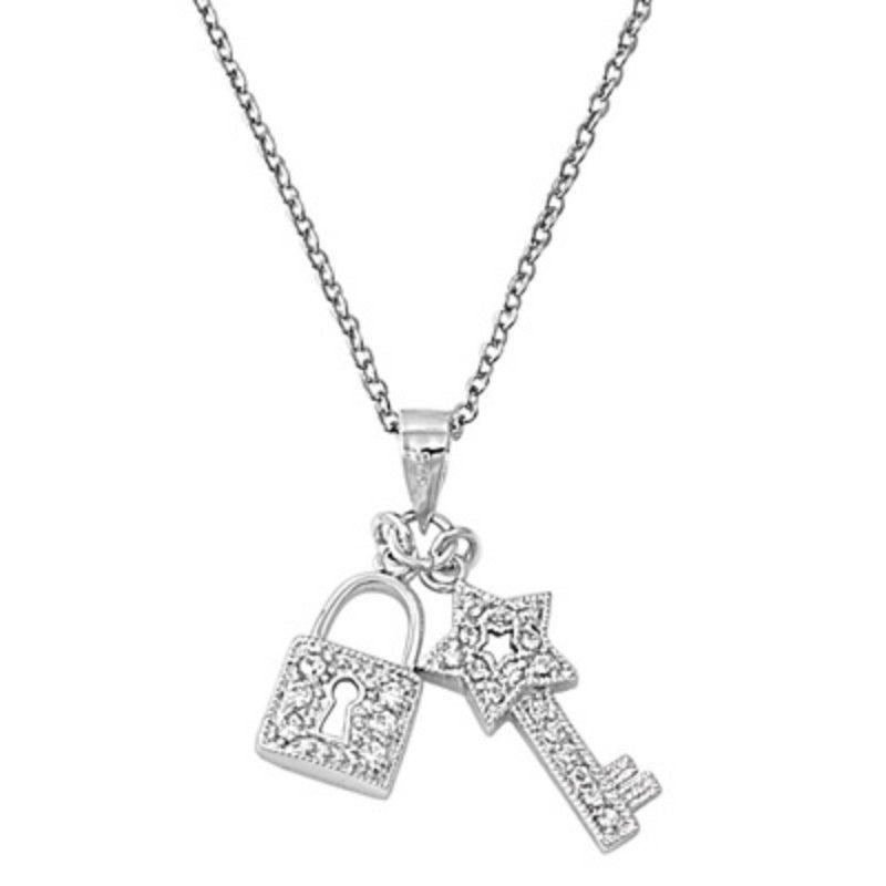 Key Lock Necklace Lock Key Necklace Key to Lock Necklace Pendant Solid