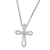 Cross Necklace Solid 925 Sterling Silver Round Pave Diamond CZ Clear CZ Cross Pendant Necklace Trendy Gift Catholicism Christianity Cross - Blue Apple Jewelry