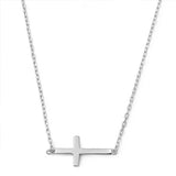 Sideways Cross Necklace Solid 925 Sterling Silver Simple Plain Sideways Cross Pendant Necklace Catholicism Christianity Gift - Blue Apple Jewelry